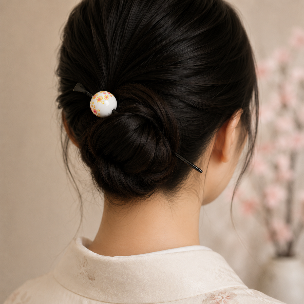 Japansk Tama Kanzashi Ukidama hvid