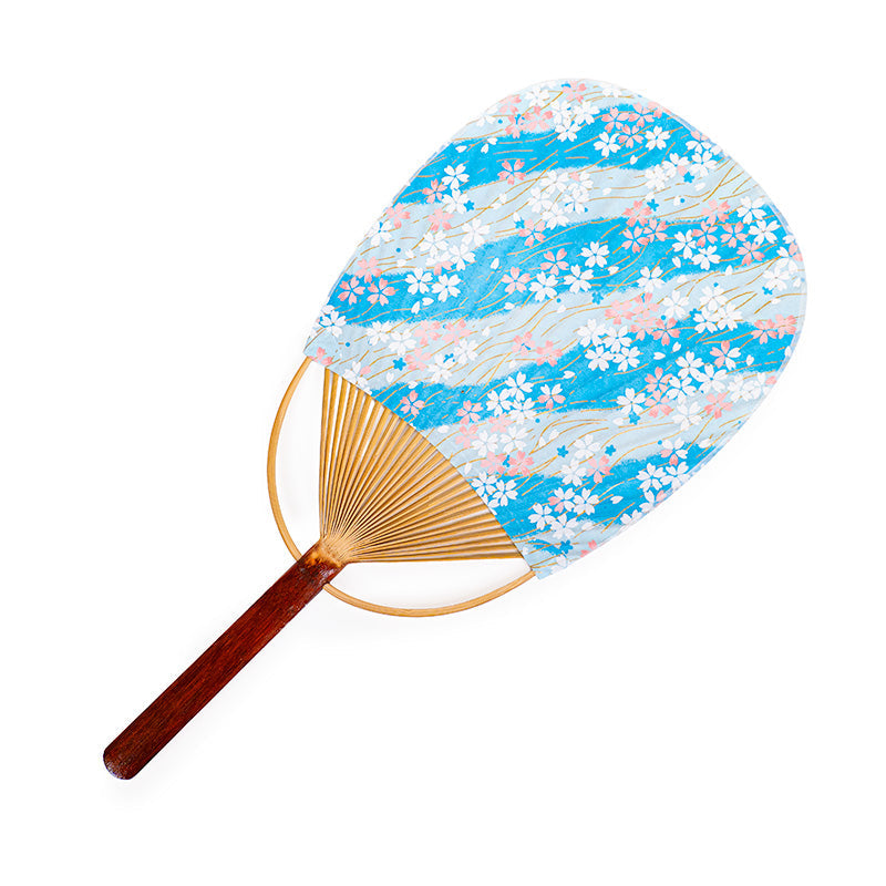 Japansk Uchiwa-Vifte Washi Sakura Blå