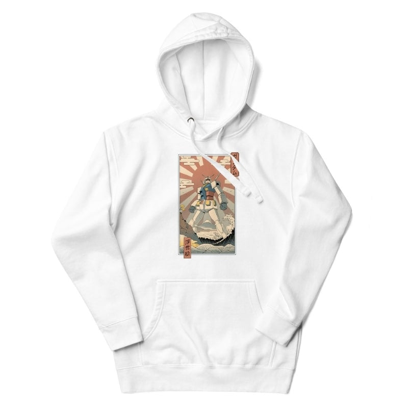 Japansk Ukiyo-e Mecha & Fuji Sweatshirt S / Hvid