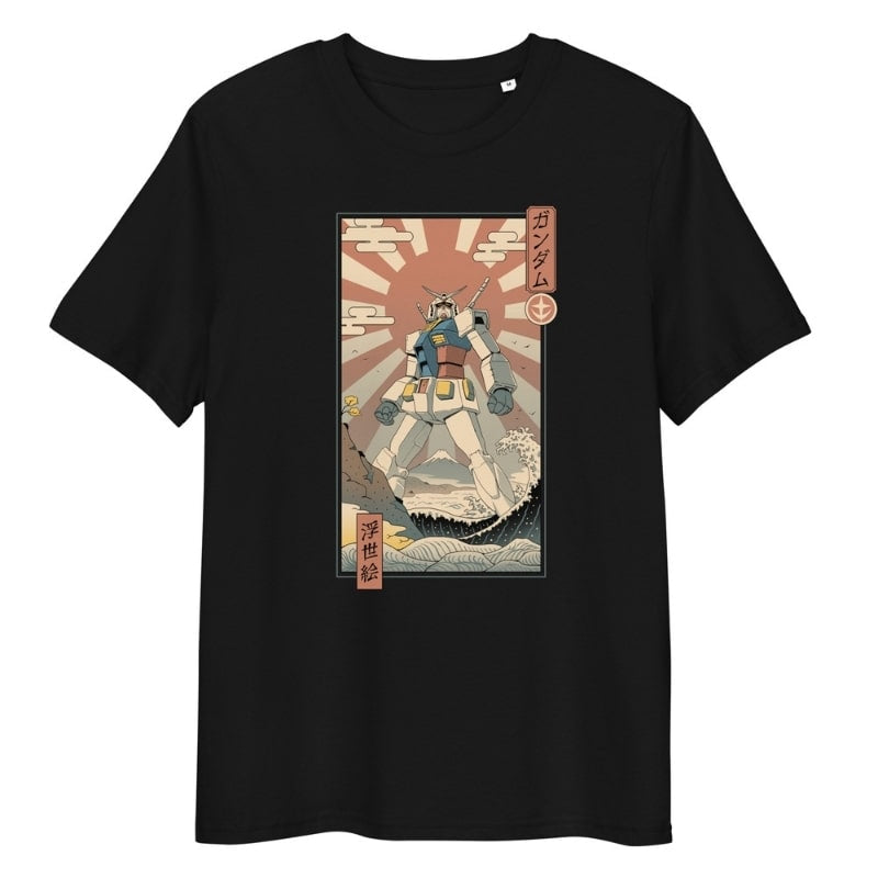 Japansk Ukiyo-e Mecha & Fuji T-shirt S / Sort