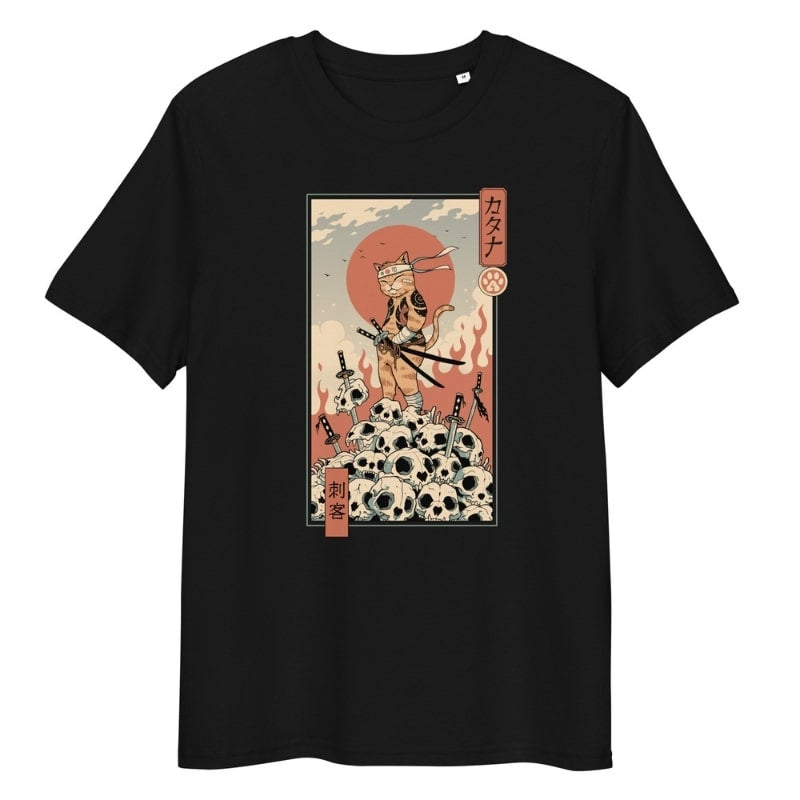 Japansk Ukiyo-e Neko Assassin T-shirt S / Sort
