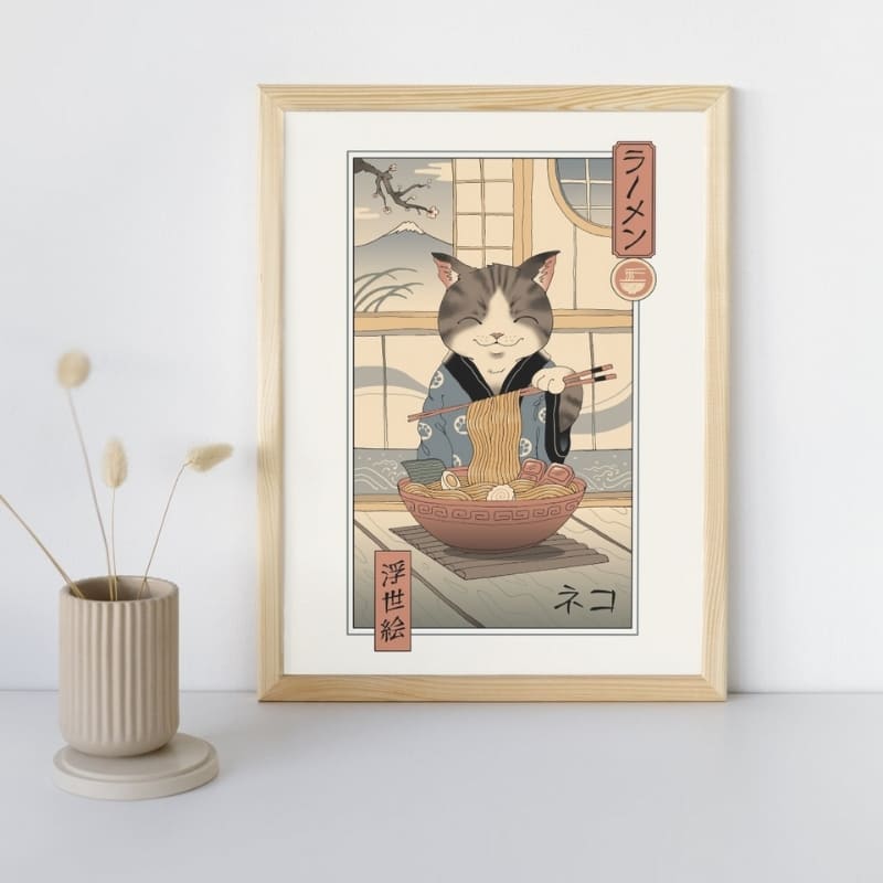 Japansk Ukiyo-e Neko Ramen-plakat A3