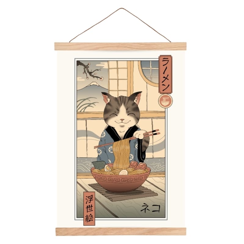 Japansk Ukiyo-e Neko Ramen-plakat A3