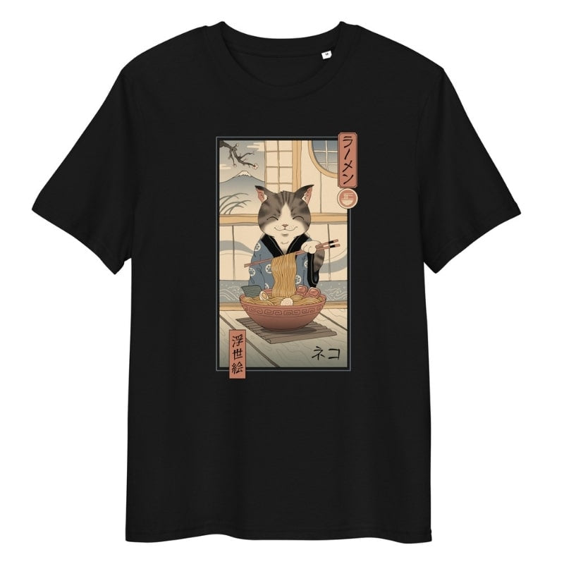 Japansk Ukiyo-e Neko Ramen T-shirt S / Sort