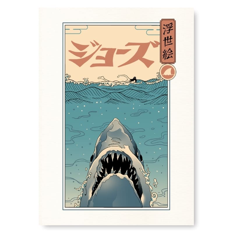 Japansk Ukiyo-e plakat med hajangreb A3