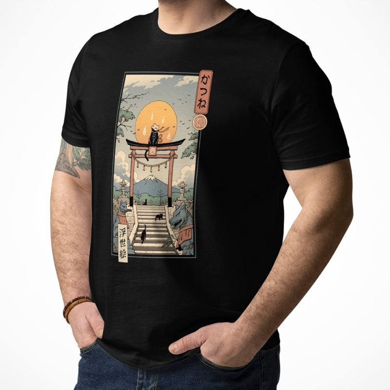 Japansk Ukiyo-e T-shirt Neko Inari