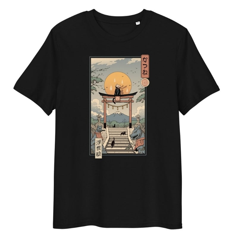 Japansk Ukiyo-e T-shirt Neko Inari S / Sort