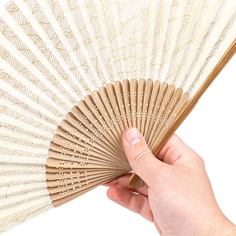 Japansk Vifte Mino Washi - Hvide Bølger