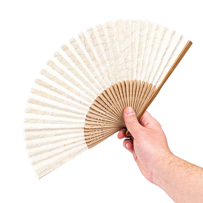 Japansk Vifte Mino Washi - Hvide Bølger