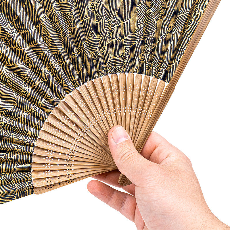 Japansk Vifte Mino Washi - Sorte Bølger