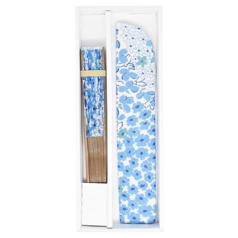 Japansk vifte og blå blomstertaske