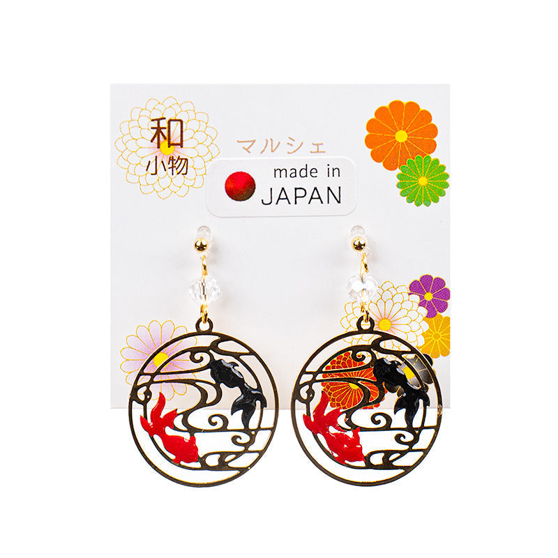 Japanske Øreringe - Rød & Sort Fisk