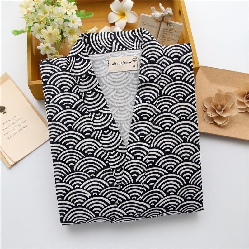 Jinbei Cotton Seigaiha-mønster Sort / M