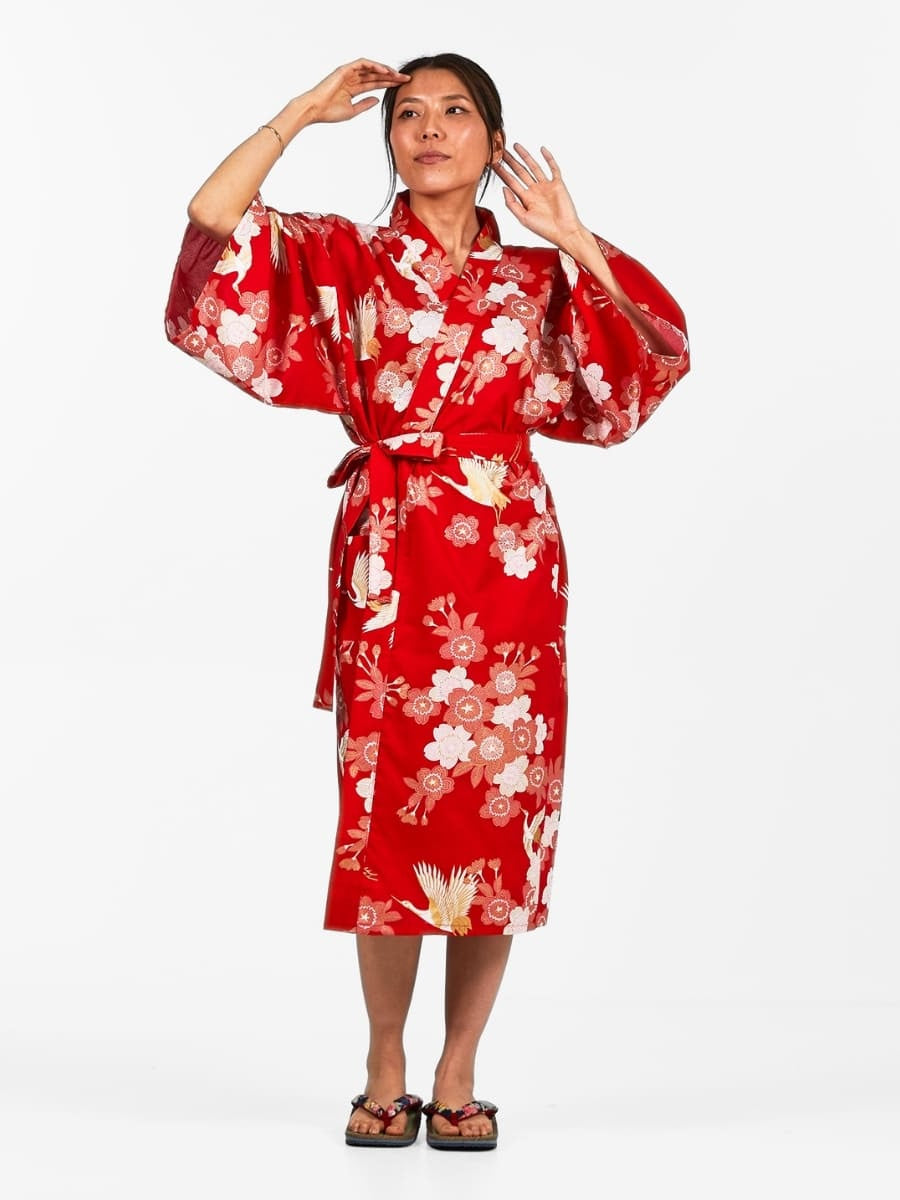 Kimono Happi Woman Sakura to Tsuru Én størrelse