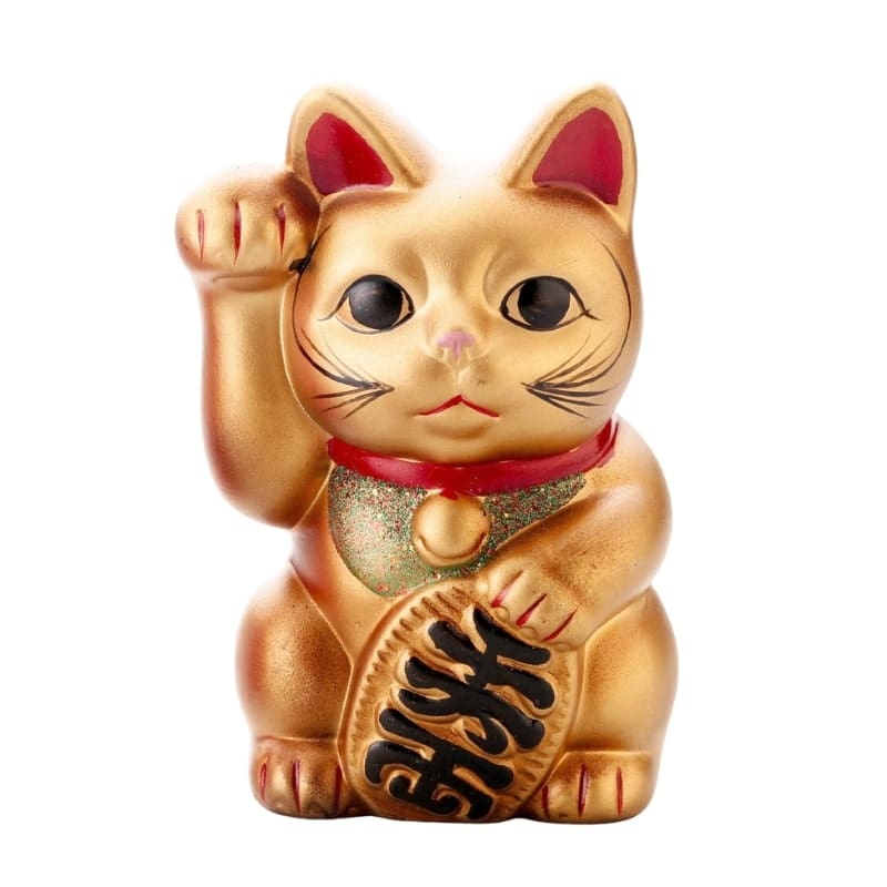 Maneki Neko gylden keramik - 15 cm