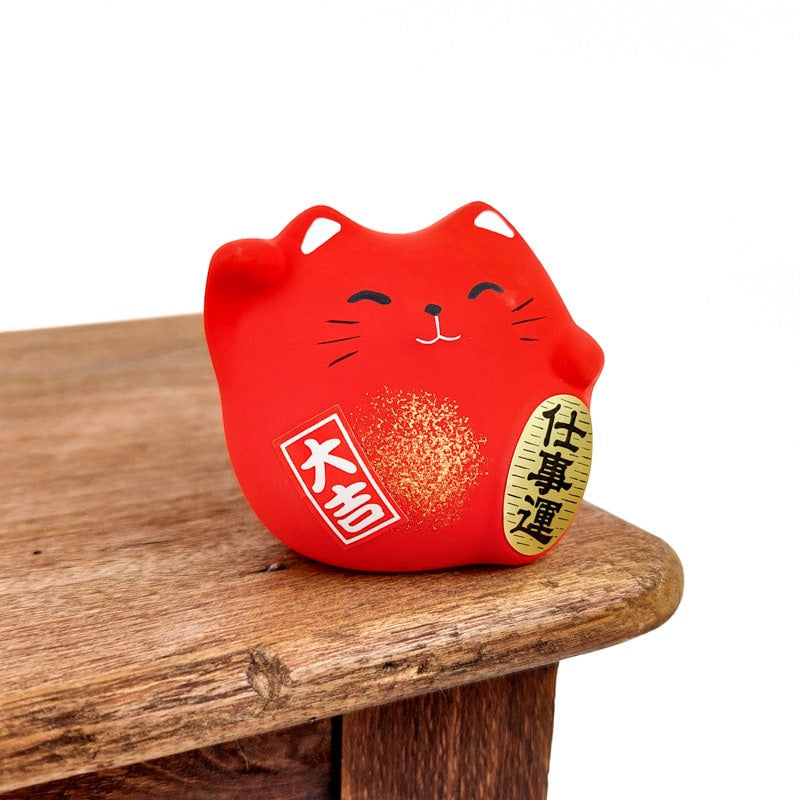 Maneki Neko rund rød