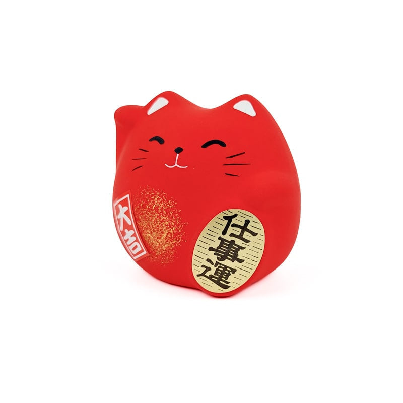 Maneki Neko rund rød