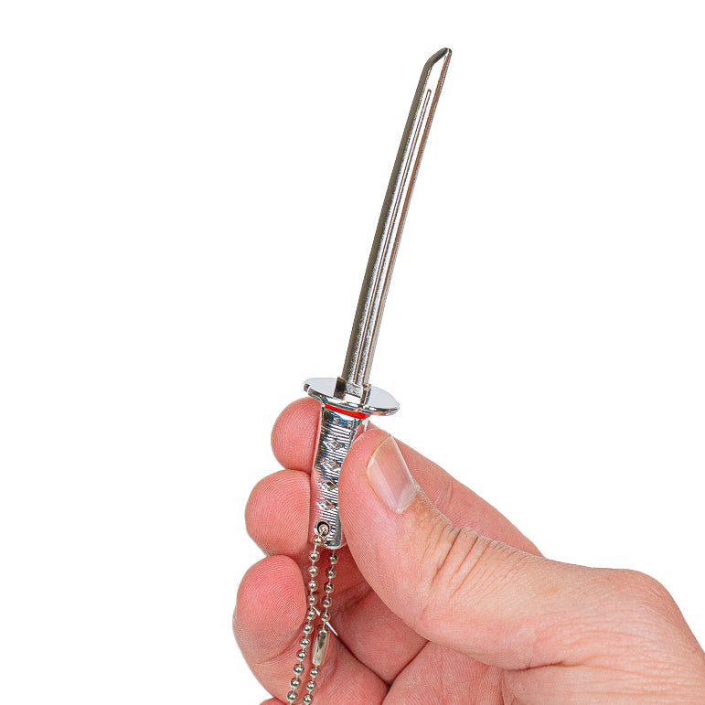 Mini-Katana Nøglering - Sølvfarvet Drage