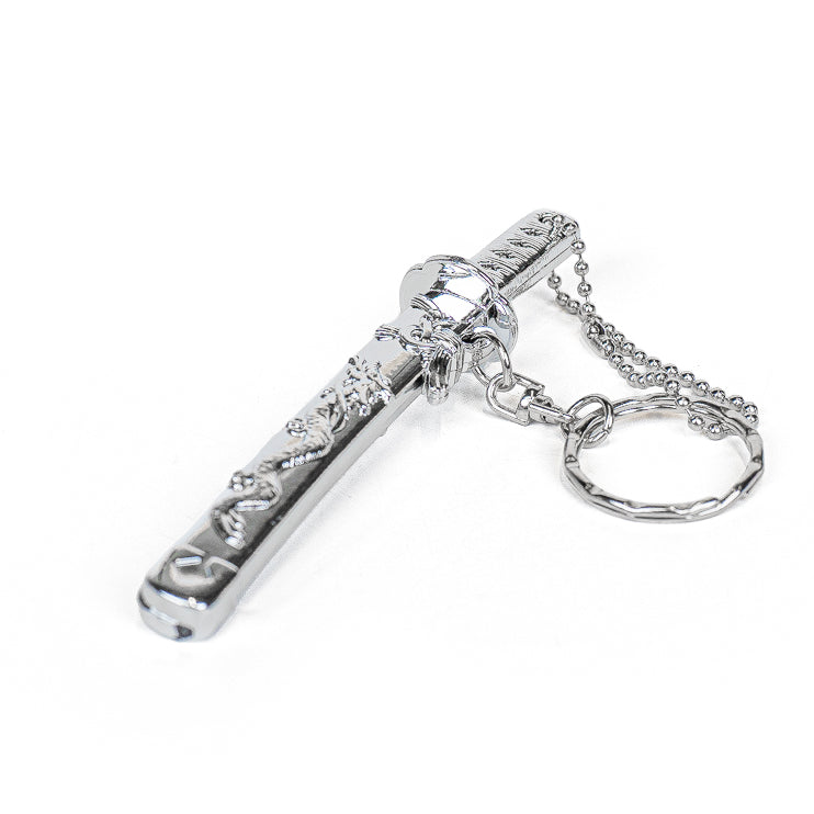Mini-Katana Nøglering - Sølvfarvet Drage