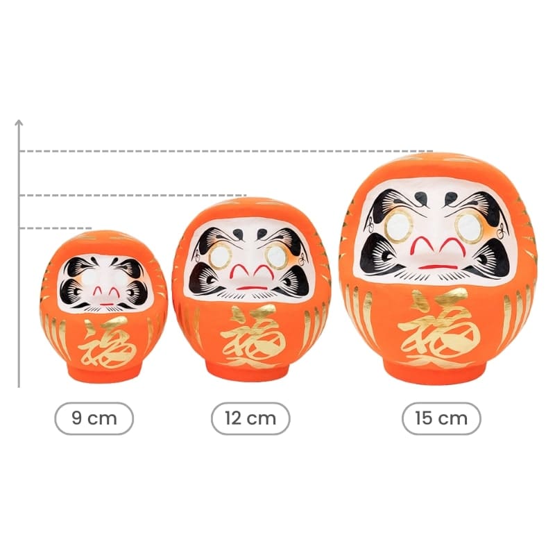 Orange japansk daruma - 9 til 15 cm