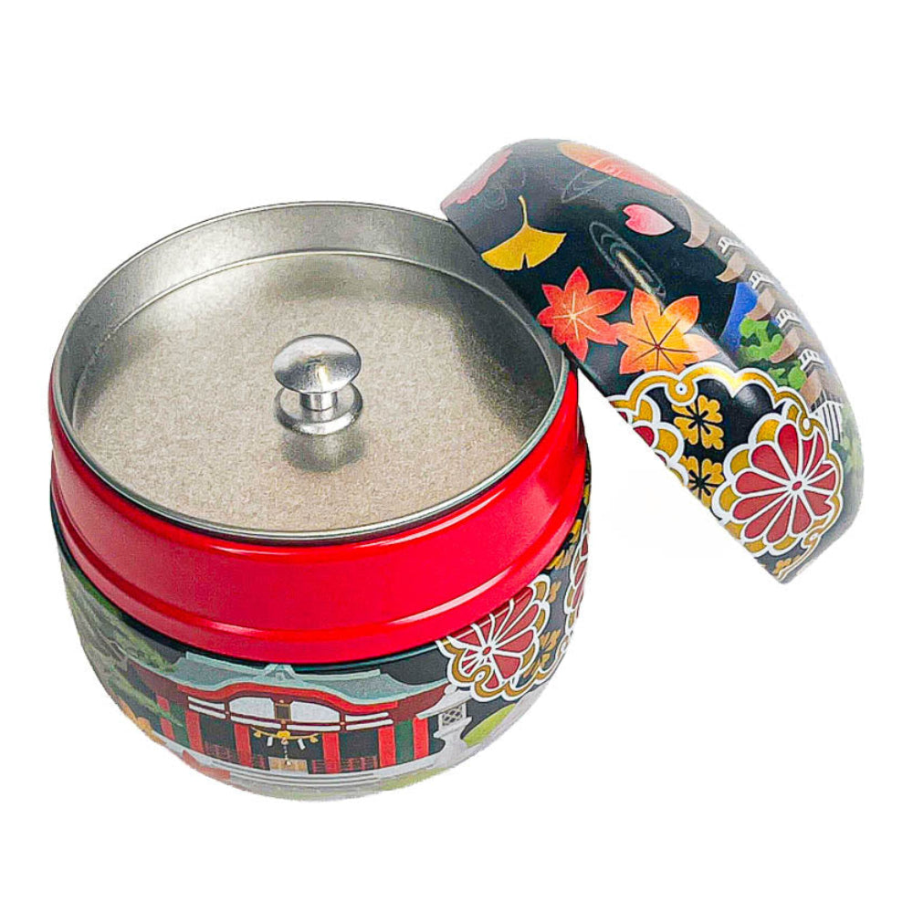 Rund Japansk Tedåse i Metal - Meisho-e