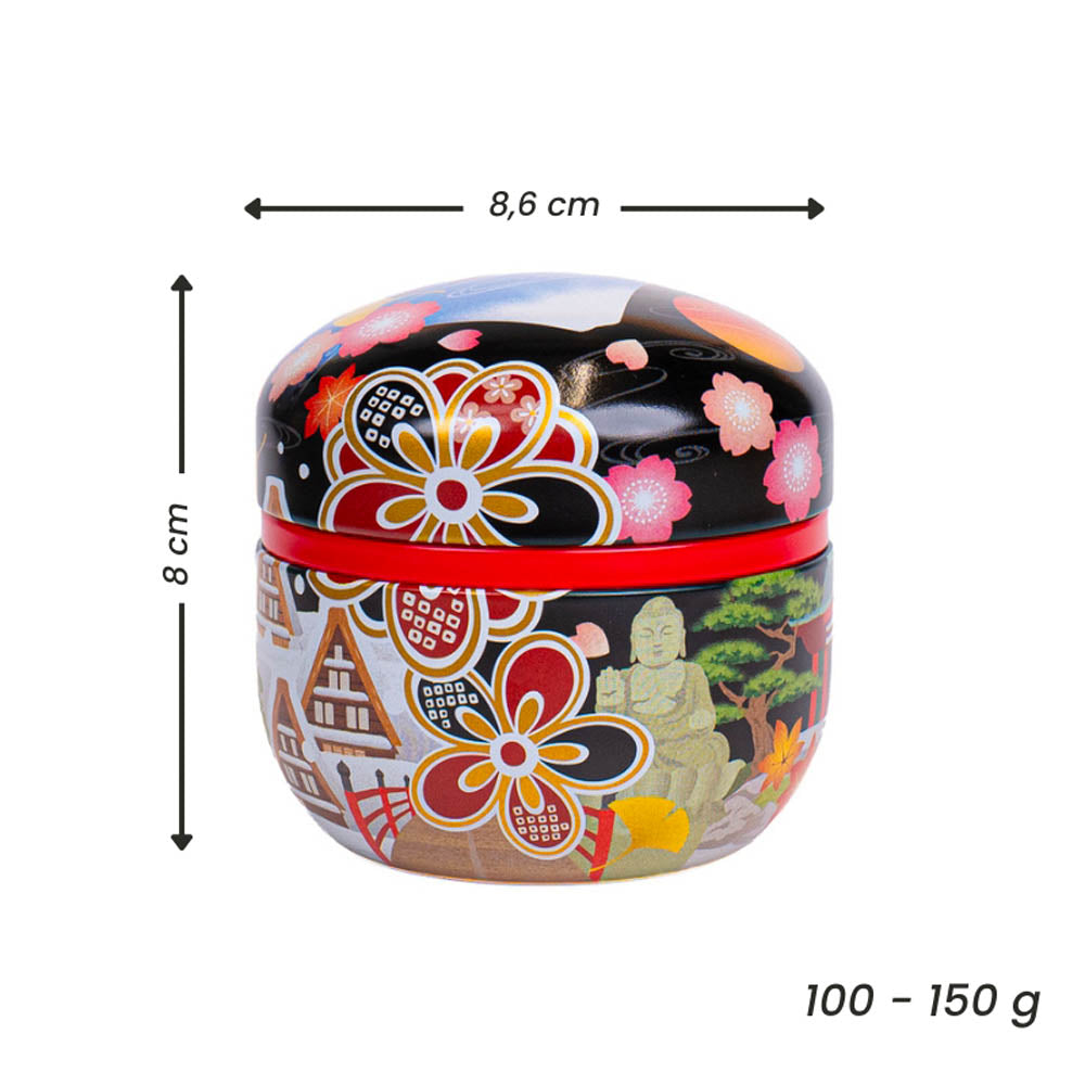 Rund Japansk Tedåse i Metal - Meisho-e