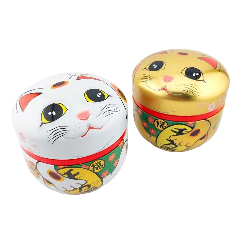 Sæt med 2 Tedåser i Metal - Maneki Neko