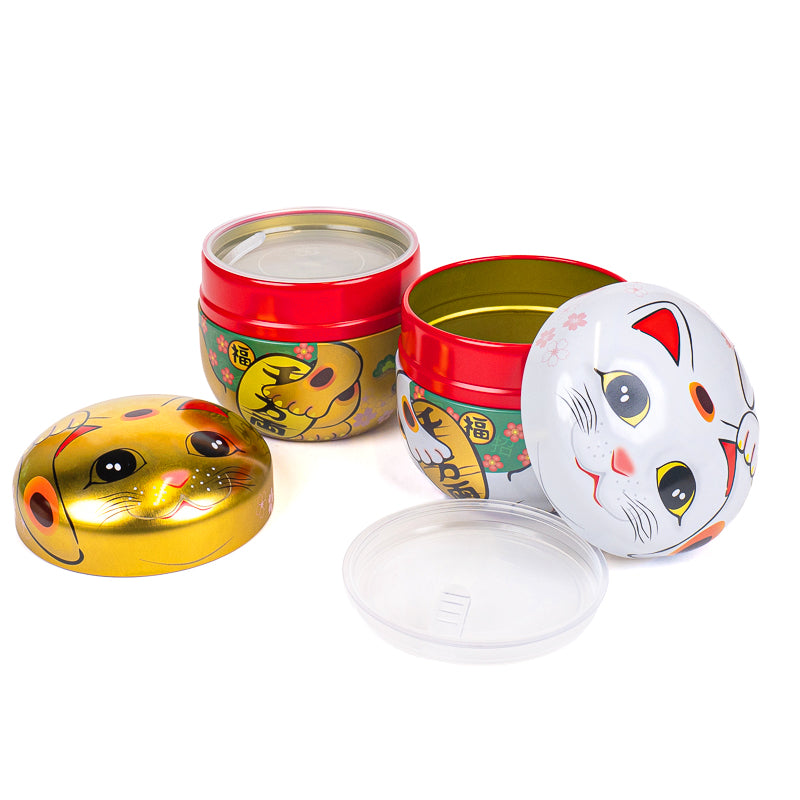 Sæt med 2 Tedåser i Metal - Maneki Neko