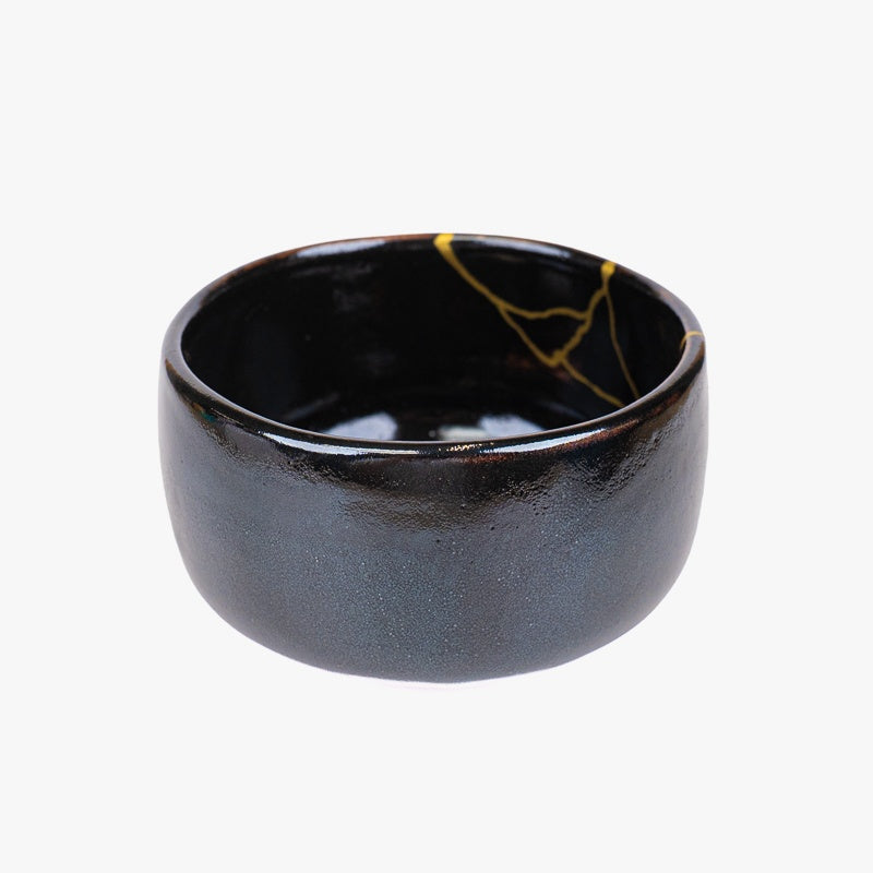 Sort japansk matchaskål Kintsugi