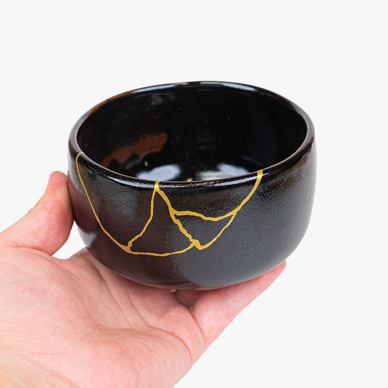 Sort japansk matchaskål Kintsugi