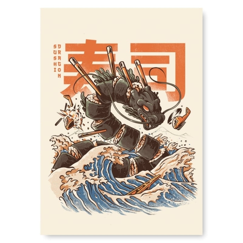 Sushi Dragon japansk plakat A3