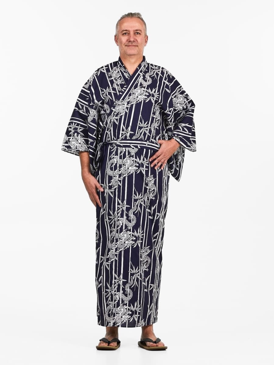 Yukata Kimono i bambus og drage til mænd S