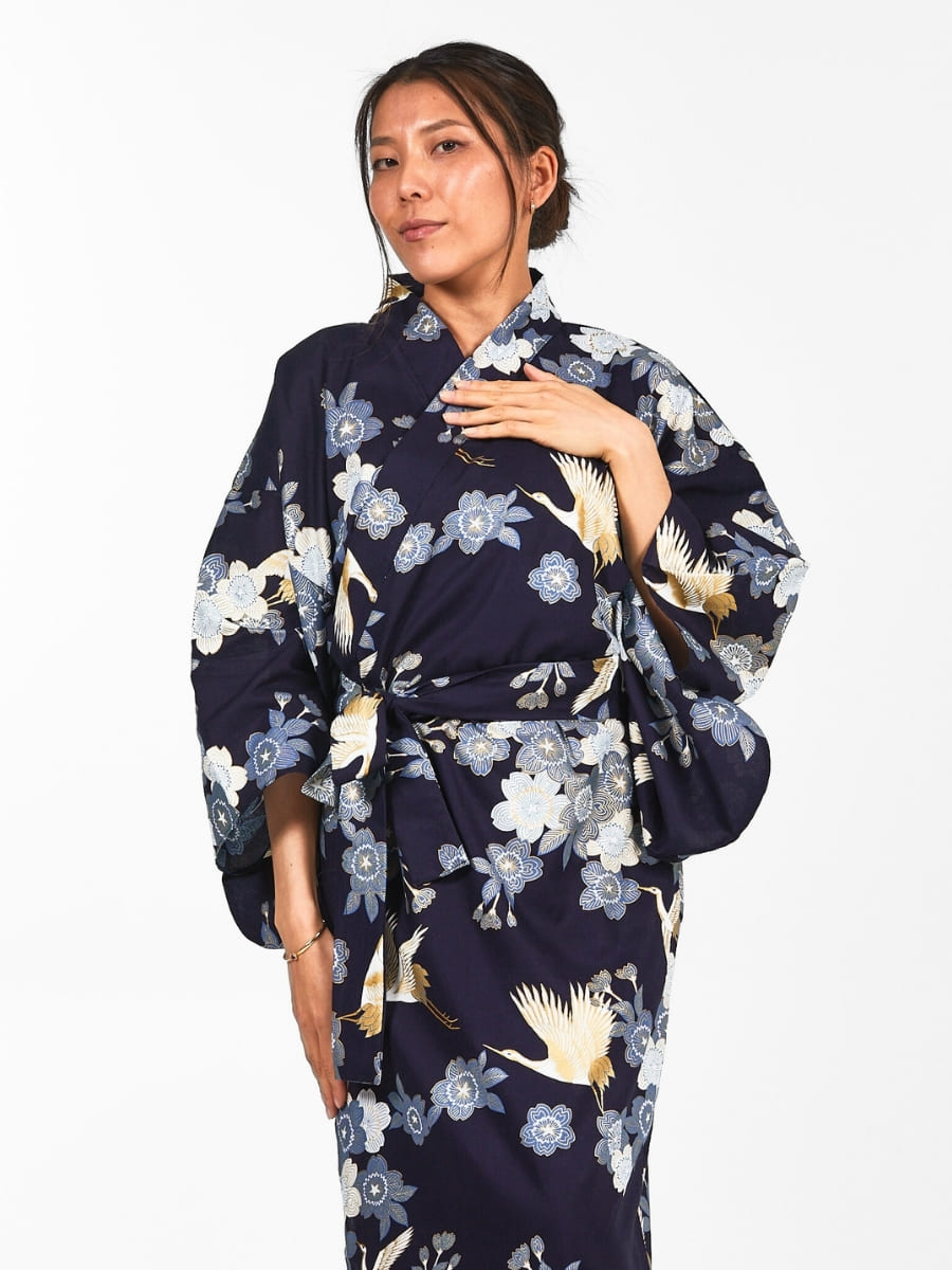 Yukata Kimono til kvinder Sakura to Tsuru