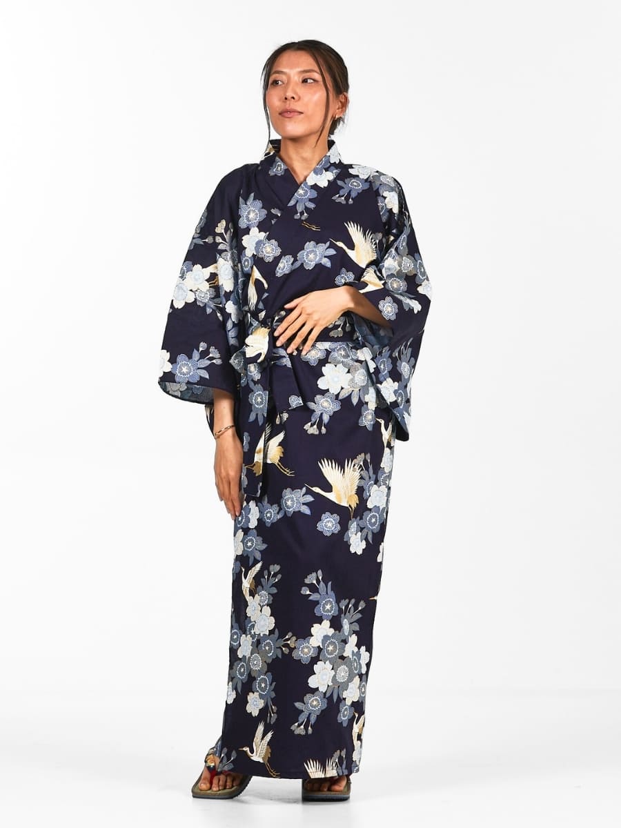 Yukata Kimono til kvinder Sakura to Tsuru