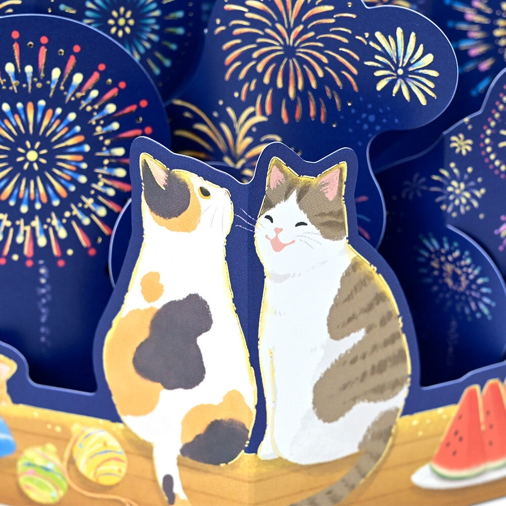 3D-Kort - Katte & Japansk Fyrværkeri
