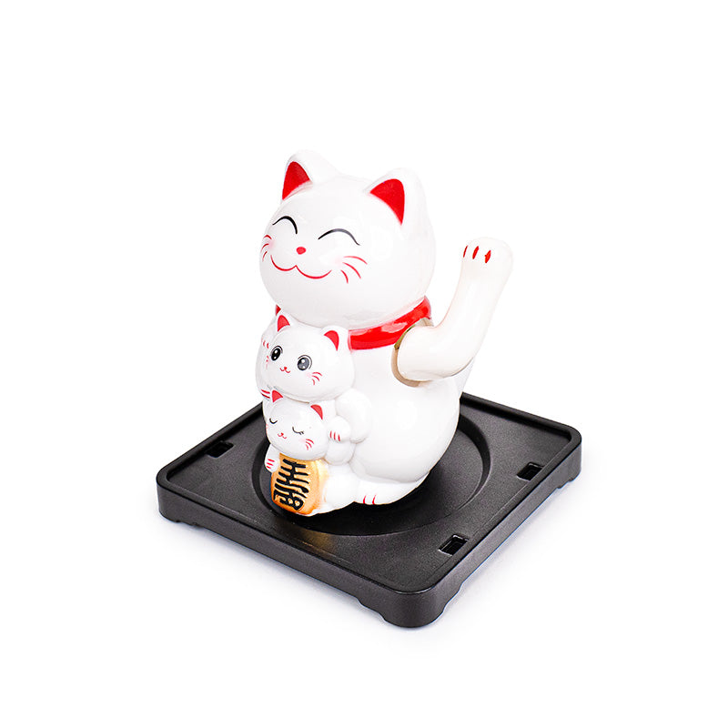 Bevægelig Solcelledrevet Maneki Neko Kat - Familie