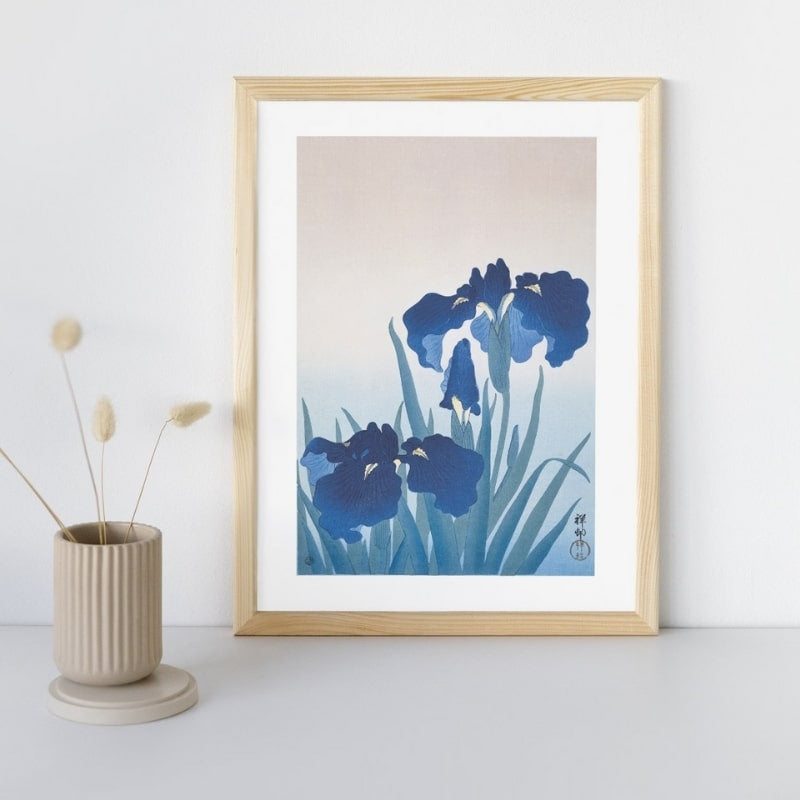 Blå Iris japansk print A3