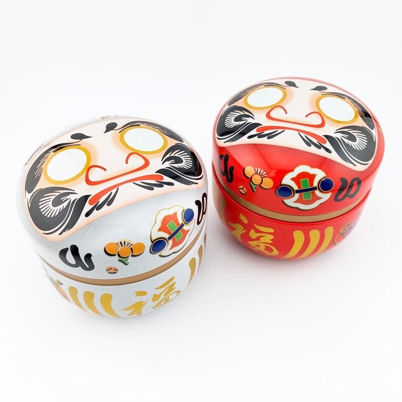 Daruma White Metal Tea Box