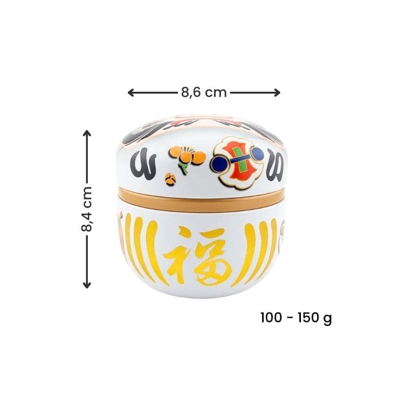 Daruma White Metal Tea Box