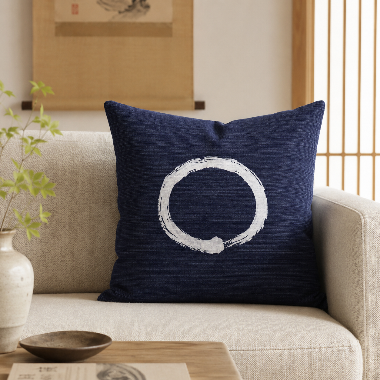 Ensō blåt japansk pudebetræk - 50x50 cm