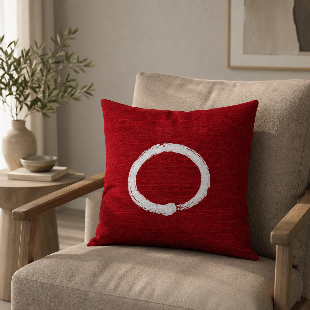 Ensō rødt japansk pudebetræk - 50x50 cm