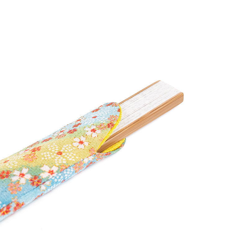 Etui til Japansk Vifte - Yuzen Blågrønne Blomster