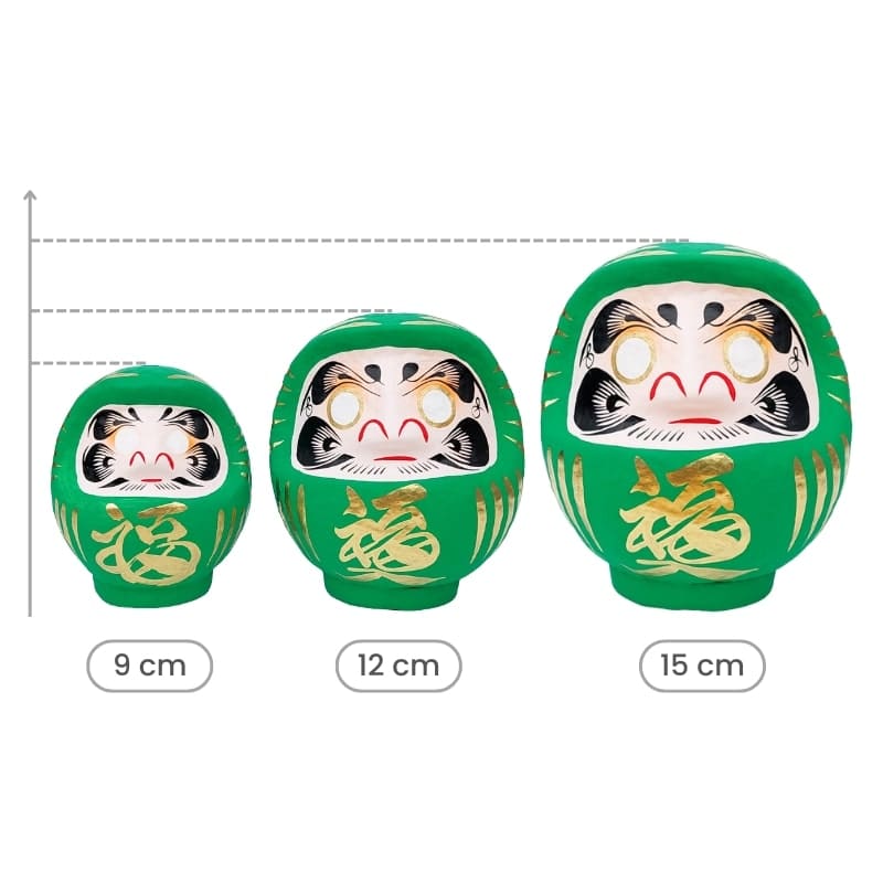 Grøn japansk daruma - 9 til 15 cm