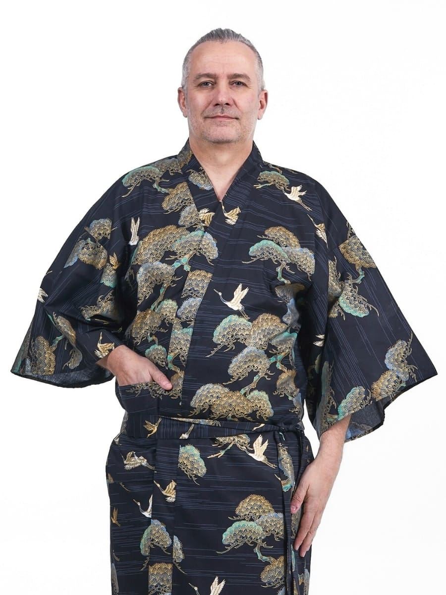 Happi Crane & Pine Kimono til mænd Én størrelse