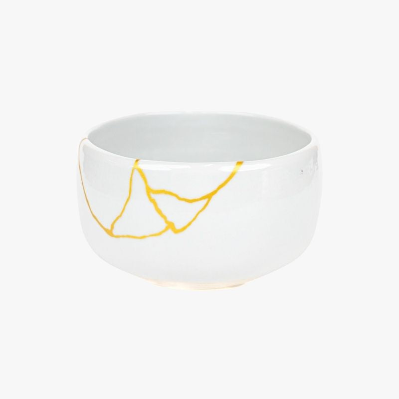 Hvid japansk matchaskål Kintsugi
