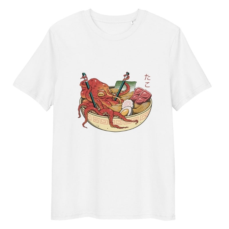 Japansk blæksprutte Ramen T-shirt S / Hvid