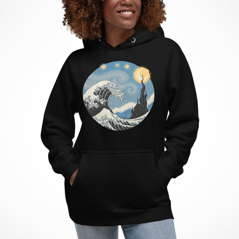 Japansk bølge og stjerneklar nat-sweatshirt