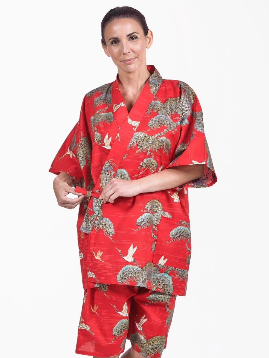 Japansk Jinbei Red Crane & Pine til kvinder