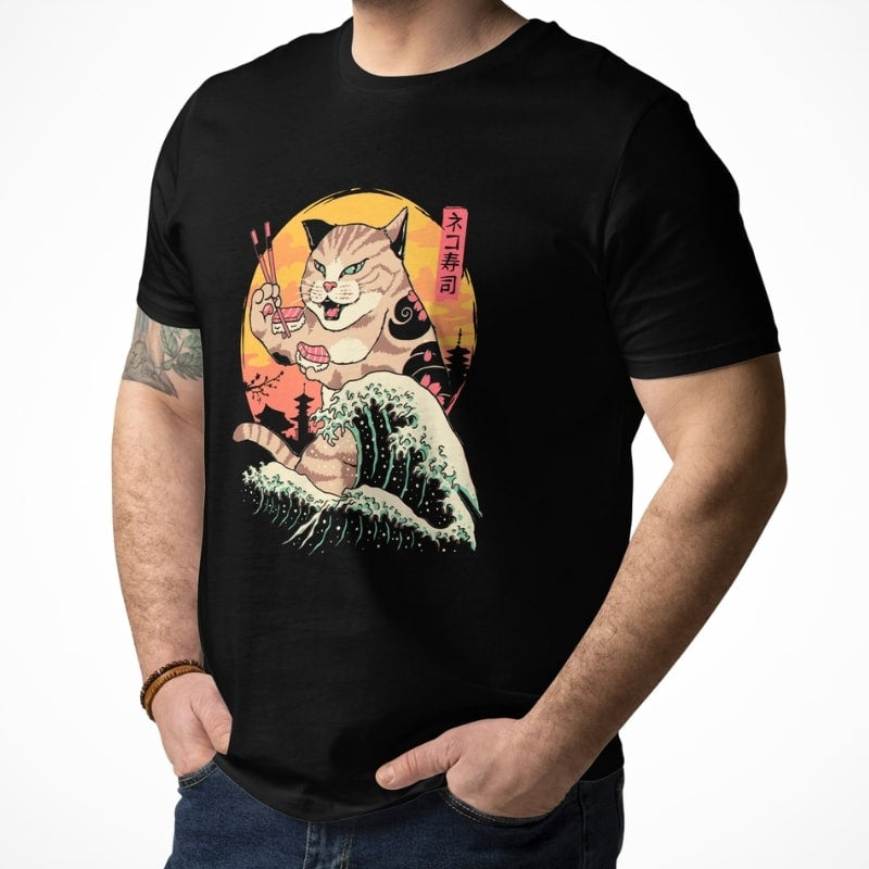 Japansk Kaiju Neko Sushi T-shirt