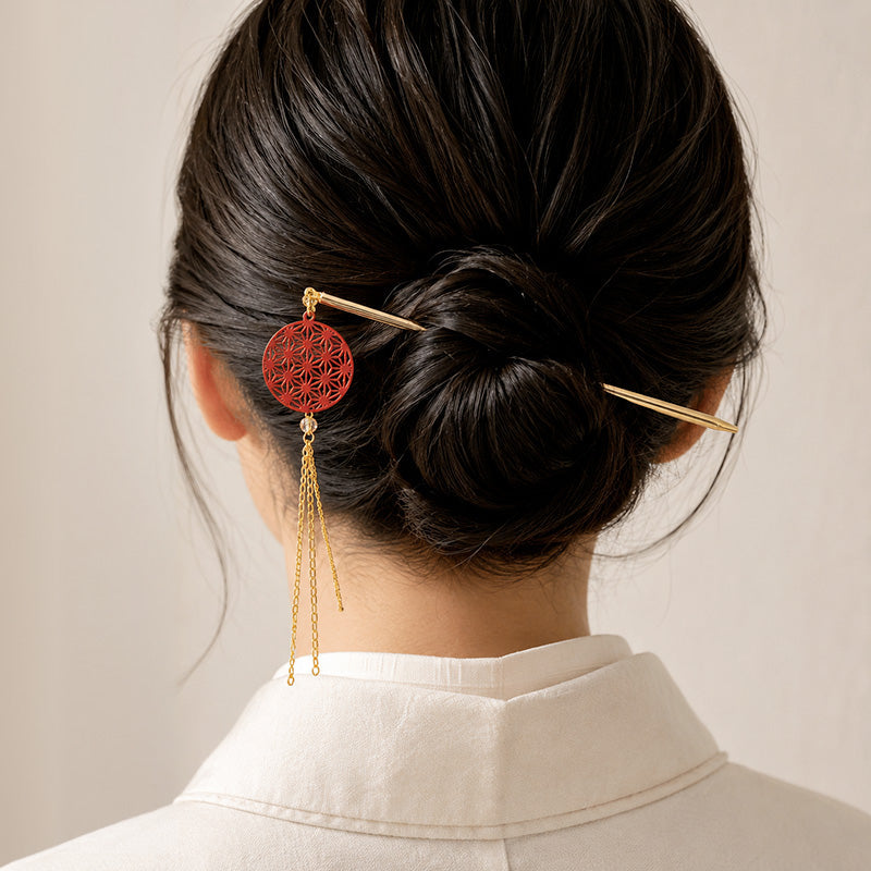 Japansk Kanzashi - Asanoha Rød